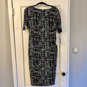 Maggy London. Sheath Dress. Black/white pattern. Size 10. NWT.